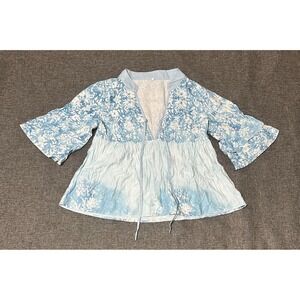 Unbranded Women's M Pullover Floral Tie Front V Neck Bell Sleeve Blouse